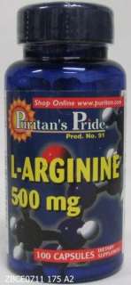 Puritans Pride L ARGININE 500 mg 100 Capsules Dietary  