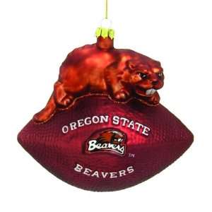 NCAA Oregon State Beavers Mouth Blown Glass Mascot Football Christmas 