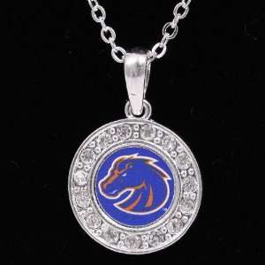  Boise State Broncos Ladies Silver Round Crystal Necklace 