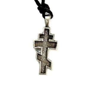  Orthodox Cross Pewter Pendant with Slip Knot Necklace 