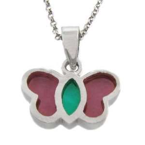  Sterling Silver Red and Green Butterfly Pendant Jewelry