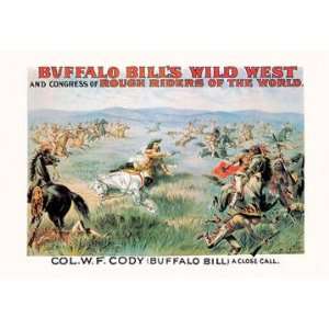  Buffalo Bill A Close Call 12x18 Giclee on canvas