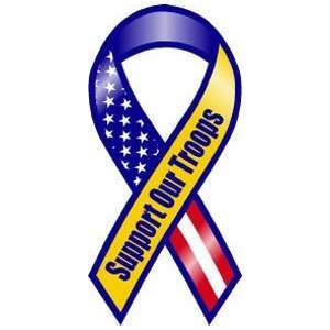    Blue and Yellow Support Our Troops Ribbon Magnet Automotive