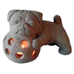  Stone PUG FOO Dog Tea Lantern Sculpture 