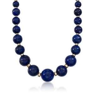 Blue Lapis Bead Necklace With 14kt Yellow Gold Jewelry