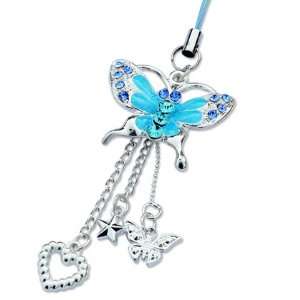   Butterfly Shaped with Diamond Cell Phone (Car) Charms Strap   BLUE
