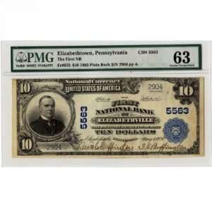 1902 $10 Large Size National Currency Note CH#5563 Elizabethville 63 