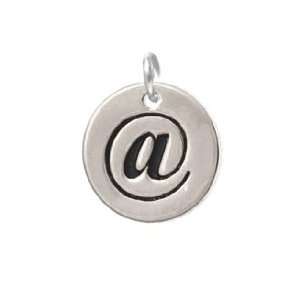  Silver Plated, Round At Sign Symbol Charm , Qty.1 