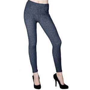 Yelete Jean Leggings with Faux Front Flap Pocket Blue Jeggings One 