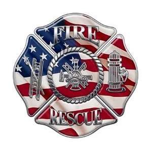  Fire Rescue Maltese Cross Decal   American Flag   2 h 