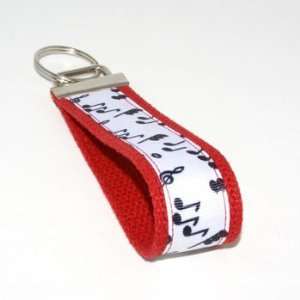  White Black Music Notes 5   Red   Keychain Key Fob Ring 
