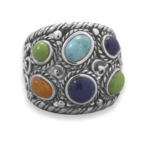  Oxidized Multistone Ring, Sz 8 Jewelry