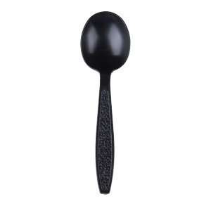  Individually Wrapped Heavy Weight Black Plastic Soup Spoon 