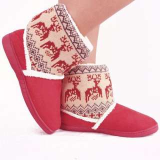 New Fashion Women Knitting Plush Elk Deer Mid calf Winter Home Boot 