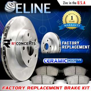 FRONT] 2 ELINE OE FACTORY REPLACEMENT BRAKE ROTORS + 4 CERAMIC PADS 