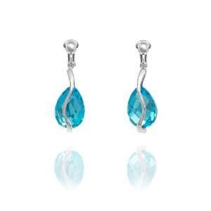    Rodney Holman Teardrop Crystal Bar Clip On Earrings   Blue Jewelry