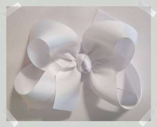 LARGE Loopy Style Grosgrain Boutique Hair Bow WHITE w/ knotted center 