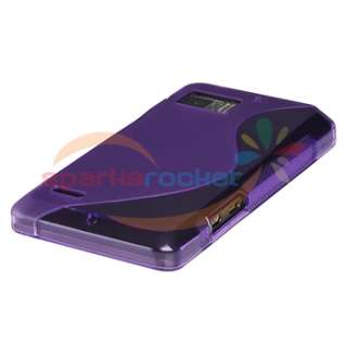 Purple S Shape TPU Gel Case+Privacy Protector For Motorola Droid 