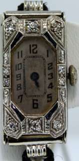 1920s Antique 18k White Gold Filigree Hoffrers Wrist Watch Diamonds 