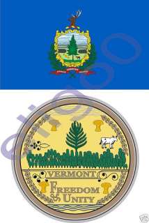 VERMONT State Flag + SEAL 2 bumper stickers decals USA  