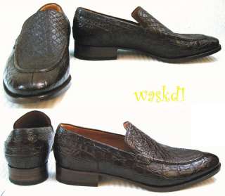 GUCCI mens 9 chocolate brown CROCODILE Loafers Logo shoes NIB $2.3K 