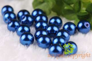 50 pcs Royal blue faux pearl glass beads Round Charms 10mm CR7  