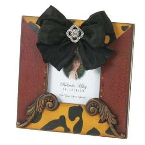 Leopard Crackle Jeweled 4x 4 Frame With Bows Polystone Lystone (Set of 