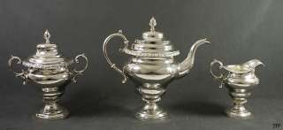 3pc HAND HAMMERED HEAVY AMERICAN COIN SILVER TEA SET  