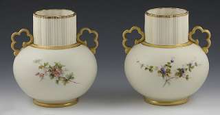 PAIR 1890s  HAND PAINTED PORCELAIN URNS  