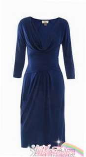 yrfashion Women Fashion Royal Princess Kate Silky Blue Waisted V Neck 