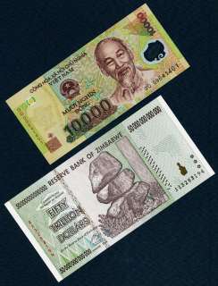50 TRILLION ZIMBABWE DOLLARS BANKNOTE + 10 THOUSAND VIETNAM DONG 