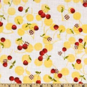  56 Wide Cotton Voile Cherries White/Yellow/Red Fabric By 