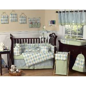  Argyle Green and Blue 9 Piece Crib Bedding Set Baby