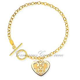 14k Gold Disney Minnie Mouse Heart Toggle Bracelet  