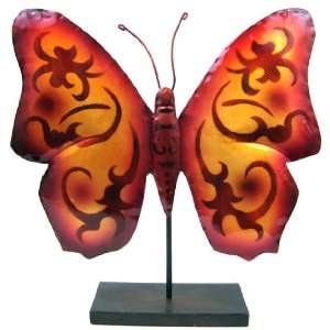  Gorgeous Red 14 Inch Metal Tribal Butterfly Table Statue 