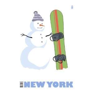  New York, Snowman with Snowboard Giclee Poster Print 