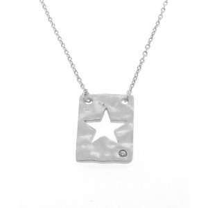   Pointed Star Symbol and Textured Satin Finish Rectangle Pendant