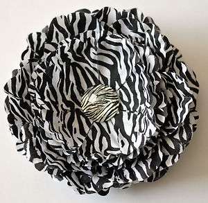 Black & White Zebra Animal Print Peony Silk Flower Hair Clip 