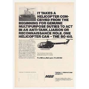  1980 MBB BO 105 BO105 Military Helicopter Print Ad