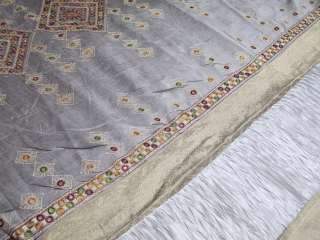 Gray Embroidered Indian Bedding Set Dupioni 5P Decorative Sari 