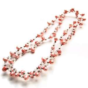  Two 33 Pink Elongated Pearls with Clear and Silver Bead 