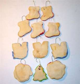 11 Vintage Homemade Handpainted Bread Dough Ornaments  