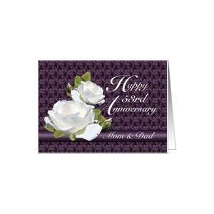  53rd Anniversary for Parents, White Roses Card Health 