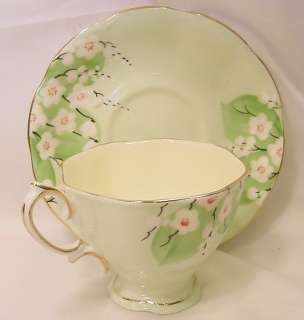Royal Albert Crown China Green Blossom Cup and Saucer  