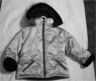 SILVER THICK LONG WINTER HOODED JACKET COAT w/ BLACK FUR WEATHER TAMER 