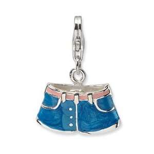 Designer Jewelry Gift Sterling Silver 3 D Enameled Blue Jean Shorts 
