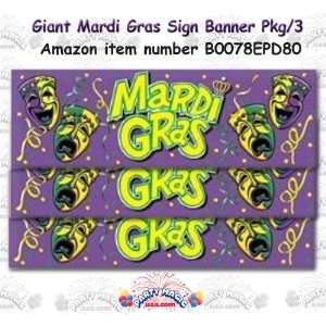  Mardi Gras Sign Banner 5ft 3in. x 21in. All Weather w/4 