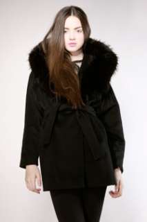 VINTAGE LILLI ANN FOX FUR COAT Vtg Black Wool Dress Jacket Collar 