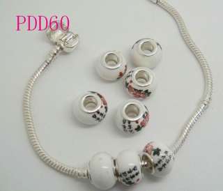 5x Flower Word Murano Porcelain Ceramic European beads Fit Charm 