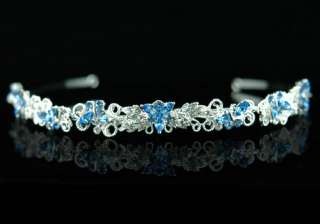 Butterfly Blue Crystal Bridal Prom Headband Tiara T1303  